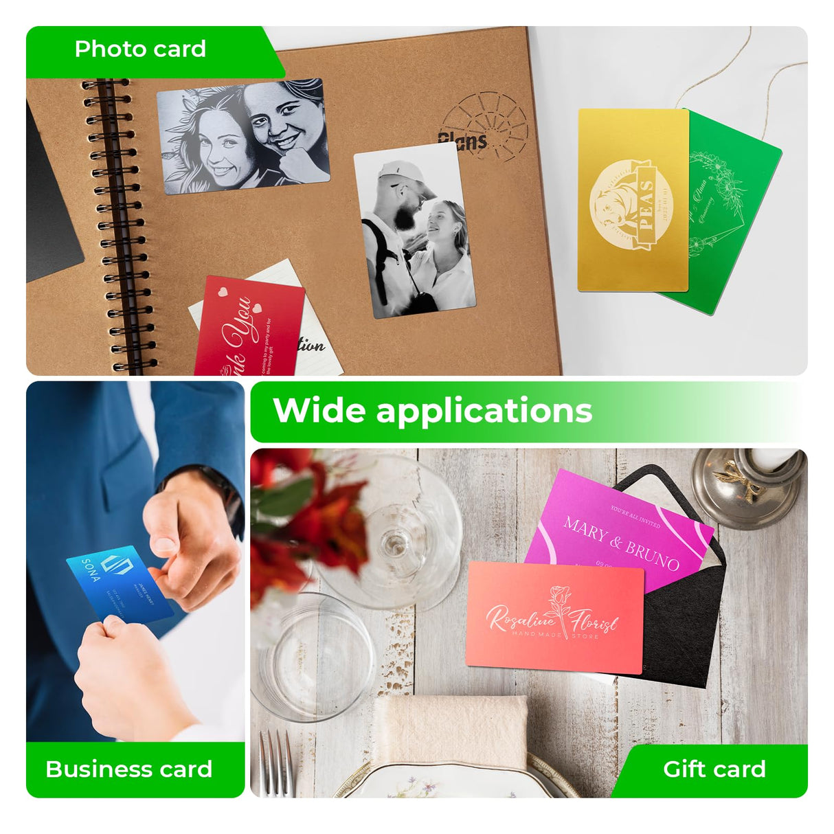 xTool Selected Green Metal Business Cards Engraving Blanks 60 PCS Sublimation Metal Cards Aluminum Blanks for Engraving, DIY, Gift Cards, Office Name Cards (3.38'' x 2.12'' x 0.007'') xTool Selected