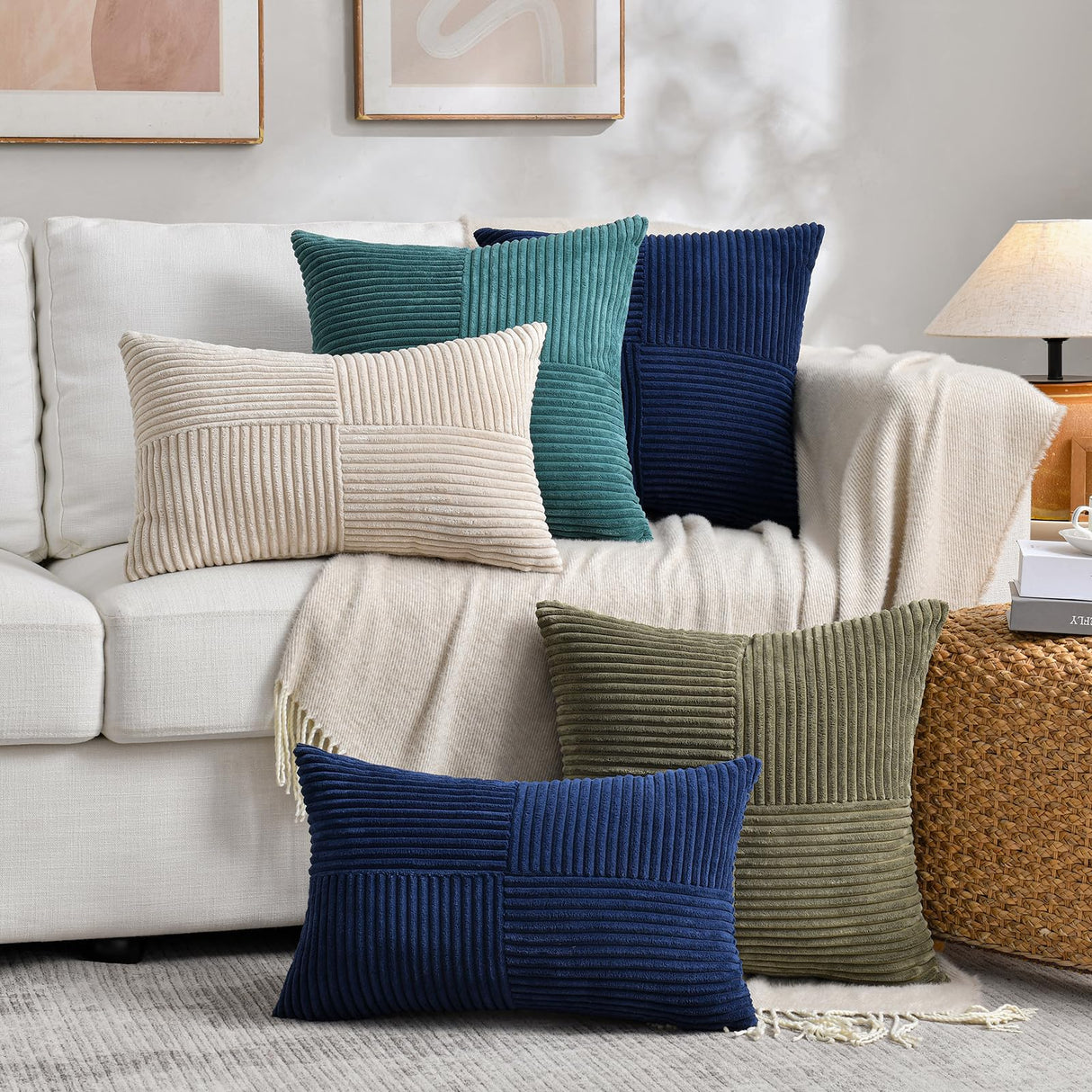 Fancy Homi 2 Packs Rust Boho Decorative Throw Pillow Covers 18x18 Inch for Couch Bed Sofa, Farmhouse Fall Home Decor, Soft Corss Corduroy Patchwork Textured Terracotta Accent Cushion Case 45x45 cm Fancy Homi