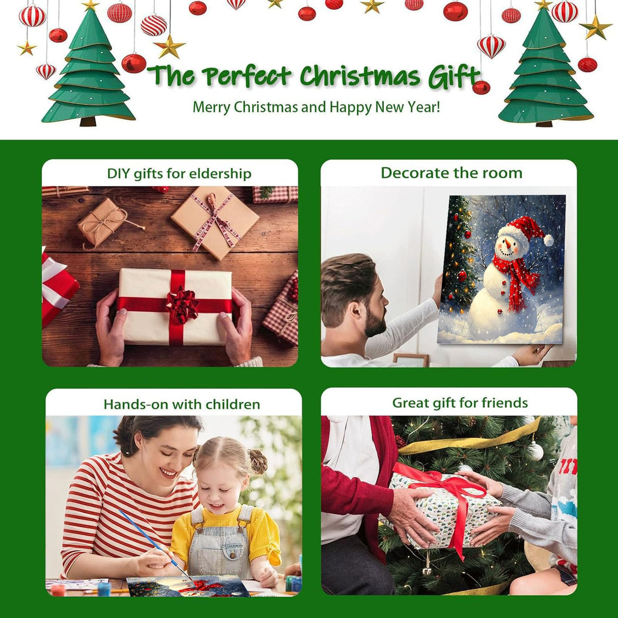 xackcme Snowman Paint by Numbers for Adults, Christmas Paint by Number on Canvas Without Frame, DIY Winter Oil Painting for Gift Home Wall Decor (16x20 inch) xackcme