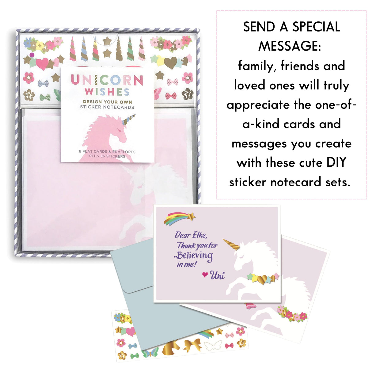 Mrs. Grossman's Design Your Own Sticker Notecards Card Making Kit - includes 8 Cards, Envelopes, and Classic Stickers - Create DIY Thank You, Birthday, Greeting Cards (Unicorn Wishes) Mrs.Grossmans