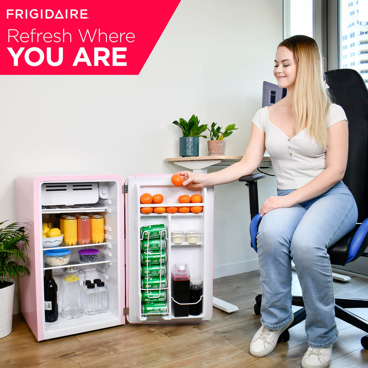 FRIGIDAIRE EFR372-PINK 3.2 Cu Ft Pink Retro Compact Rounded Corner Premium Mini Fridge Frigidaire