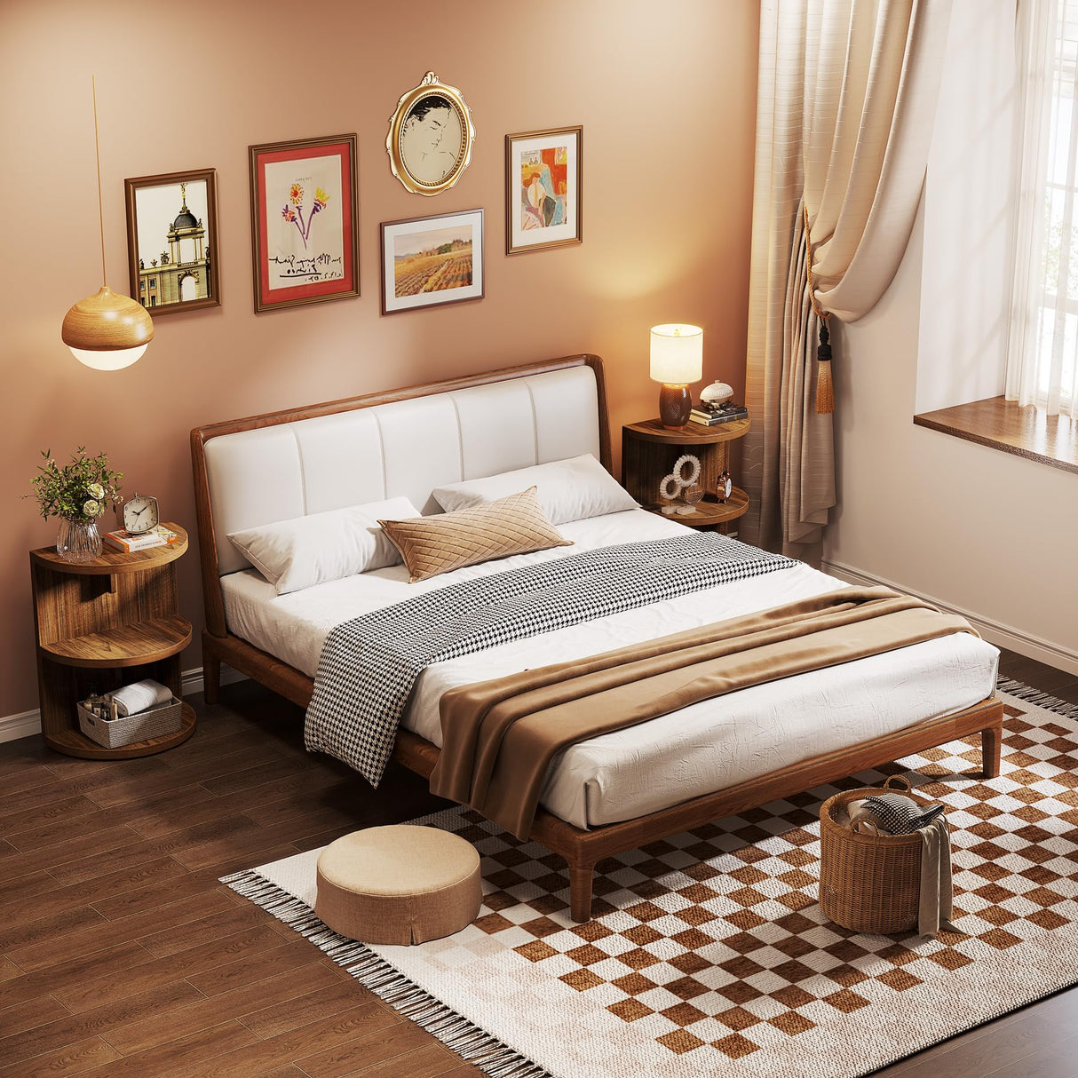 Tribesigns Set of 2 Half Round End Table, 3-Tier Industrial Semi Circle Side Table with Storage, Narrow Wood Sofa Side Table Nightstand Bedside Table Tribesigns