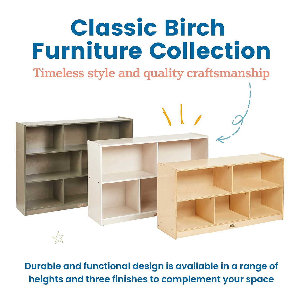 ECR4Kids 5-Compartment Mobile Storage Cabinet, 24in, Classroom Furniture, Natural ECR4Kids