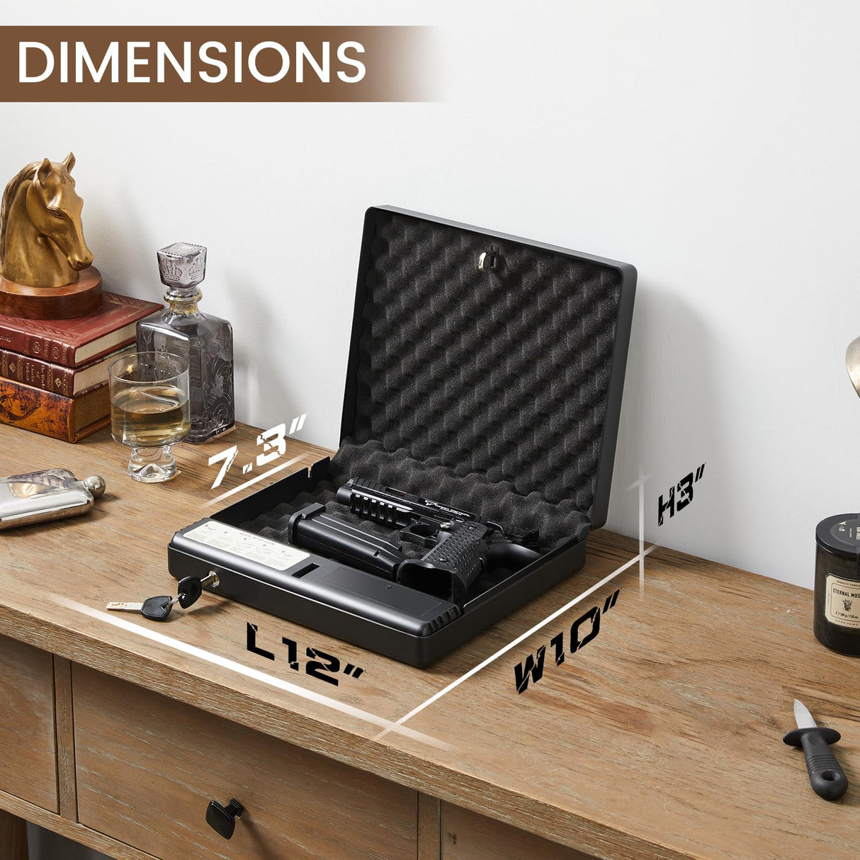 SOULYI Portable Digital Gun Safe For Pistols With Password And Key Access, Pistol Safe With Muting Mode For Truck, Nightstand, Drawer, Cabinet, Bookshelf And Car Travel SOULYI