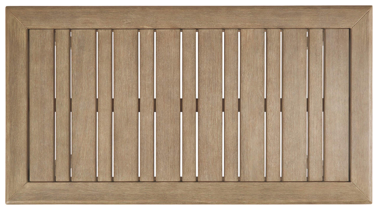 Signature Design by Ashley Gerianne Outdoor Rectangular Eucalyptus Wood Slat Top Coffee Table, Beige Signature Design by Ashley