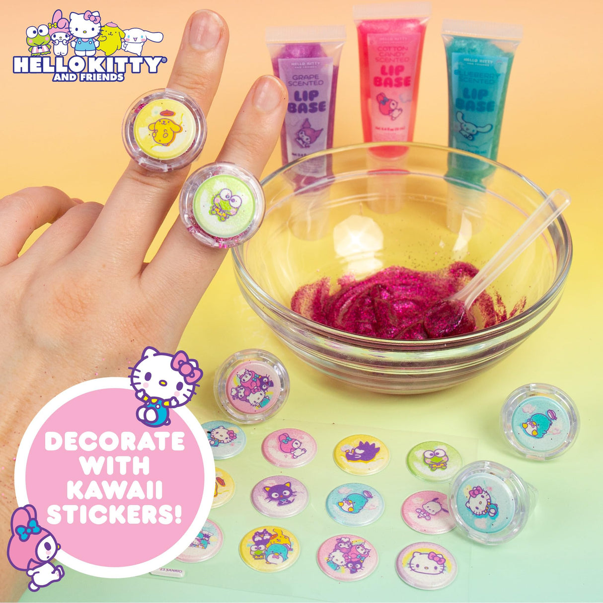 Horizon Group USA Sanrio Hello Kitty and Friends Shimmer Lip Gloss Making Kit, Makes 5 Hello Kitty Glitter Lip Gloss Rings, DIY Hello Kitty Lip Gloss Kit, Great Birthday Gift for Ages 6+ Horizon Group USA