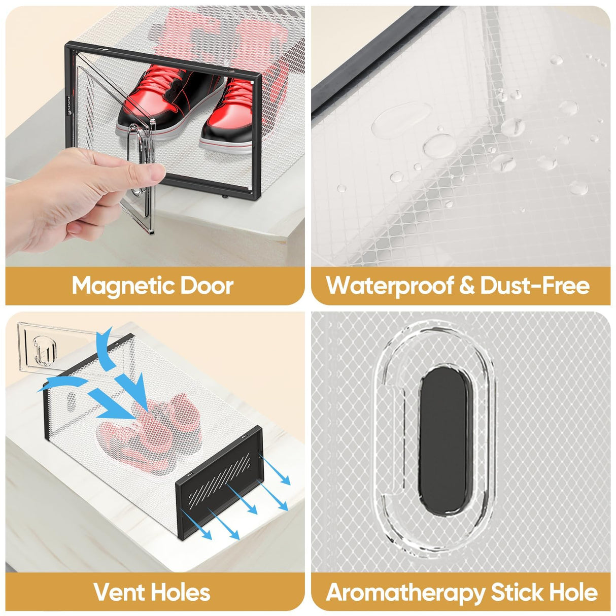 BALEINE 12 Pack Stackable Shoe Storage Boxes Fit Size 9, Thickened Clear Shoe Box Bins with Lids, Plastic Foldable Organizer Sneaker Storage Containers (Large, Black) BALEINE