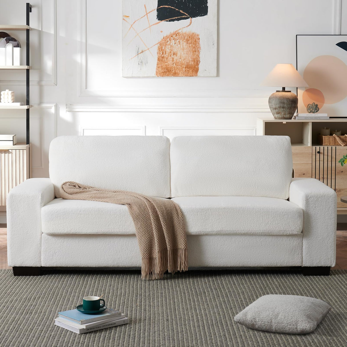 FiveWillowise 79" Loveseat Sofa for Living Room, Modern Comfy Couch with Charging Ports and Solid Wood Legs, Small Couch Sofa for Small Space,Apartment,Bedroom,Livingroom,White FiveWillowise