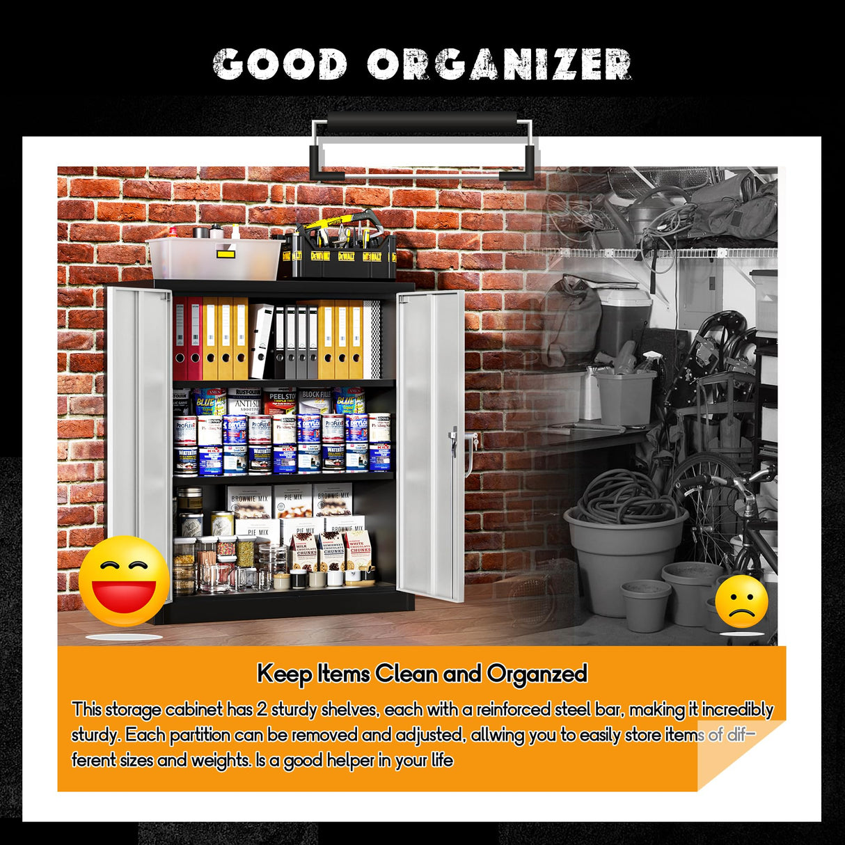 Greenvelly Metal Storage Cabinet,36” Lockable Storage Cabinet with Doors and Adjustable Shelves, Steel Locking File Cabinet for Garage,Home,School,Pantry(Black Grey) Greenvelly