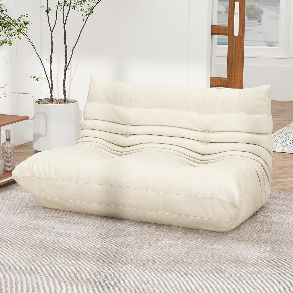 Full Foam Loveseat Sofa,Adults Bean Bag Chairs Floor Couch with Soft Waterproof Fabric,Armless Fireside Lounge Chair for Living Room,Apartment and Office (Whtie) Snug Sofee