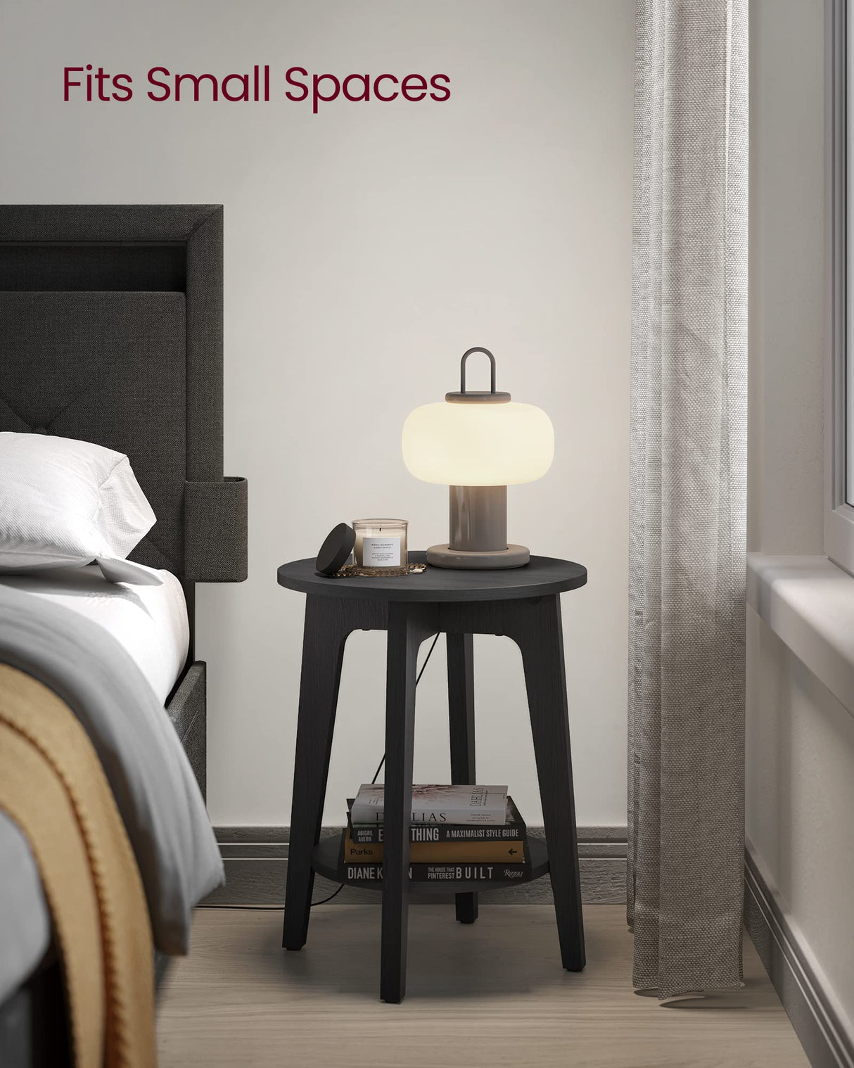 VASAGLE Side Table, Small Round End Table with Lower Shelf, Nightstand for Small Spaces, Living Room, Bedroom, Charcoal Gray ULET283T22 VASAGLE