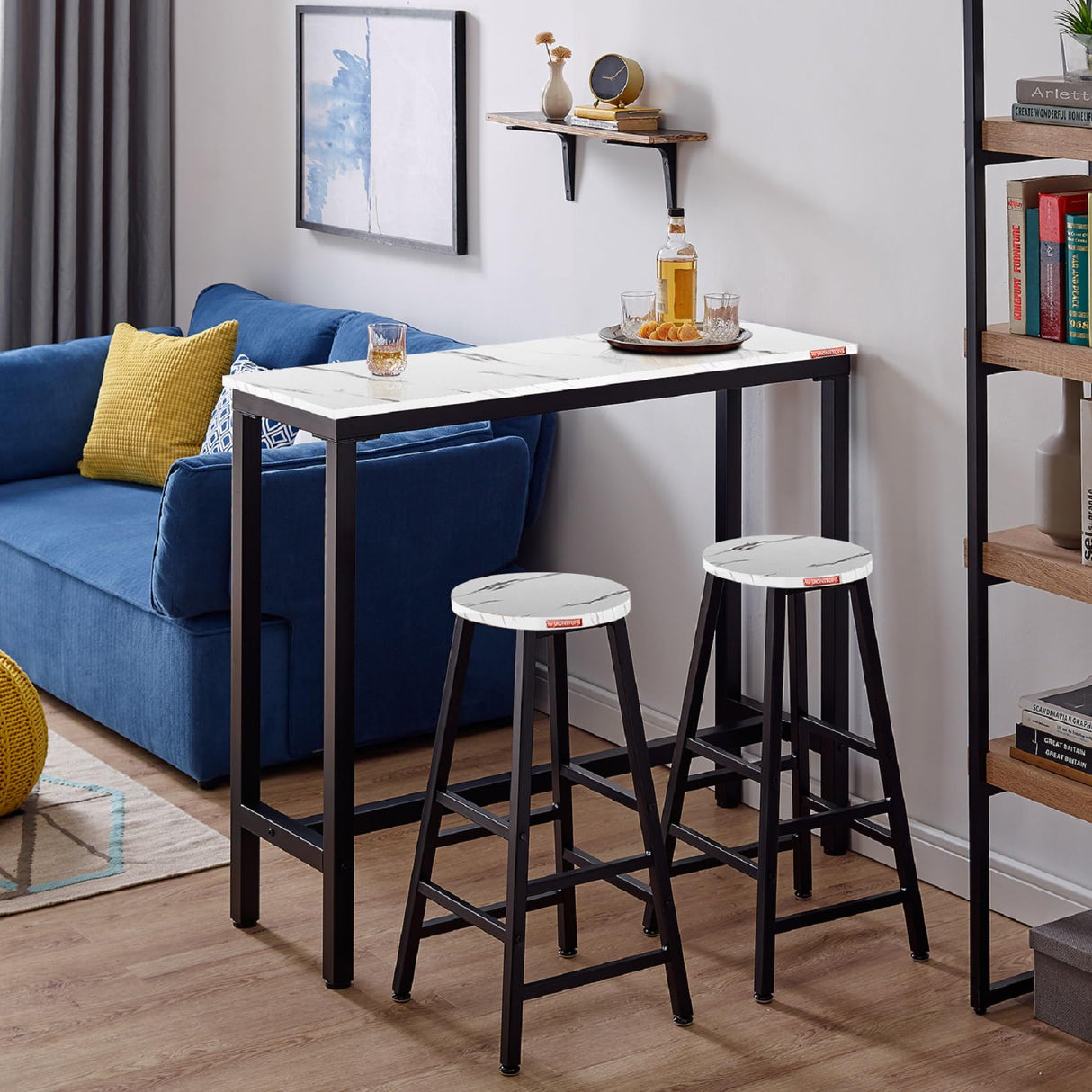 White Marble Industrial Bar Table by Mr IRONSTONE – 39.4” Dining Height Bistro Table for Indoor Use Mr IRONSTONE