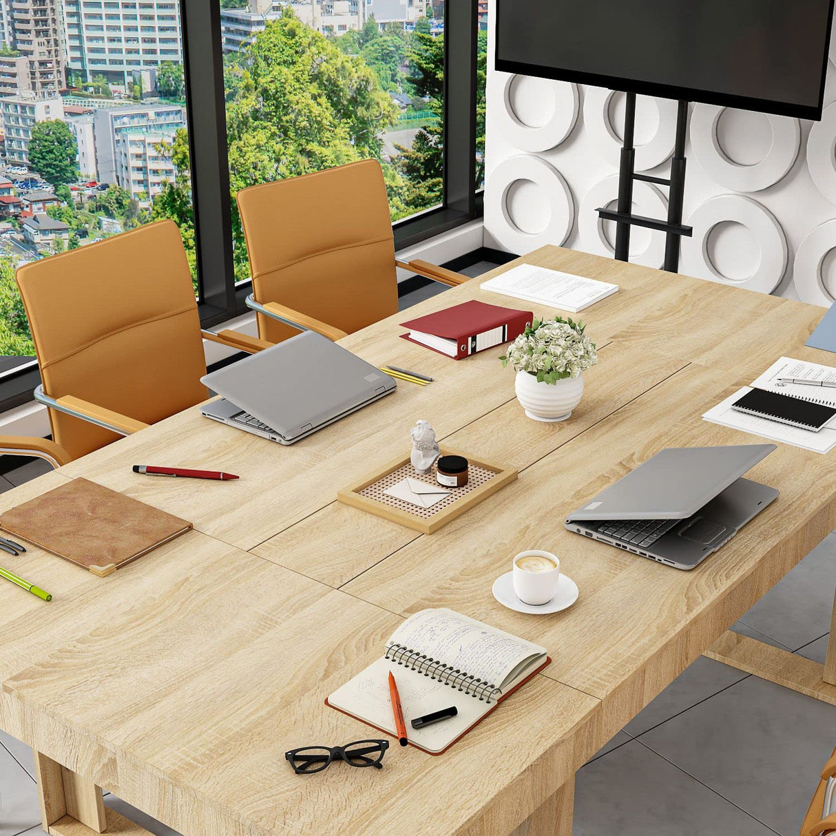 FAMAPY 7.2FT Conference Table Modern Meeting Table Rectangular Seminar Table for Office Meeting Conference Room Oak (86.8”W x 47.2”D x 29.4”H) FAMAPY