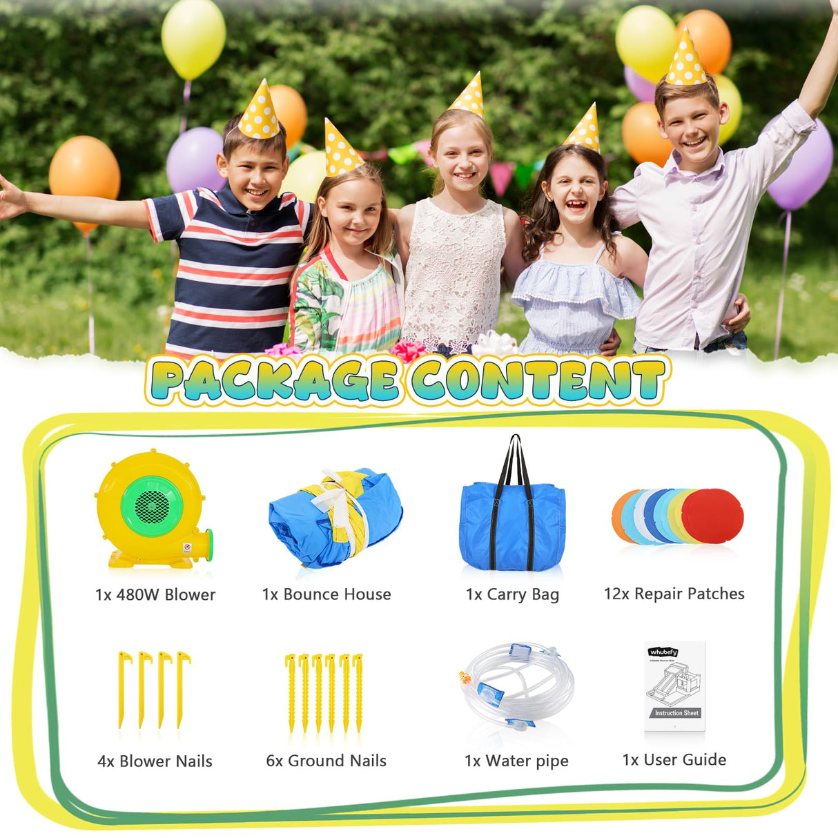 Whubefy 15x9.95Ft Bounce House Water Slide Park for Kids 3-6, Inflatable Water Slide Bouncy House with Slide,Big Pool,Bouncer Area,Blower, Blow Up Water Slides Jump Castle for Big Kids 8-12 Backyard Whubefy