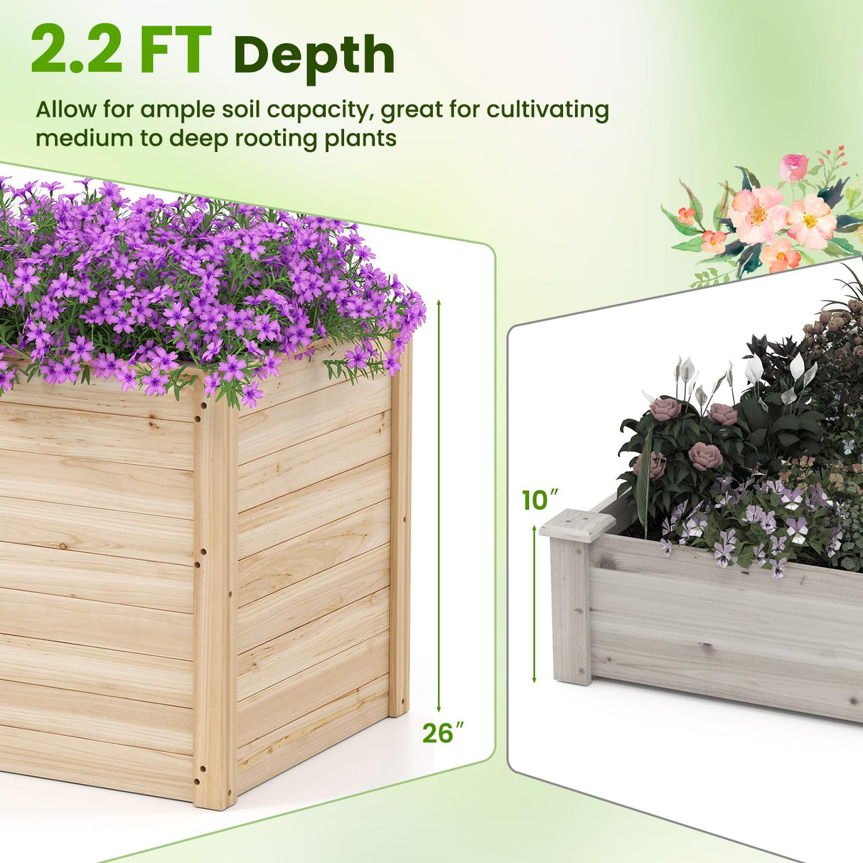 Giantex Wood Raised Garden Bed, 40"x25"x26" Elevated Planter Box w/Open-Ended Base for Deep-Rooted Plant Vegetable Fruit Flower, Outdoor Solid Wood Planter for Patio Backyard (1,40"x25"x26") Giantex