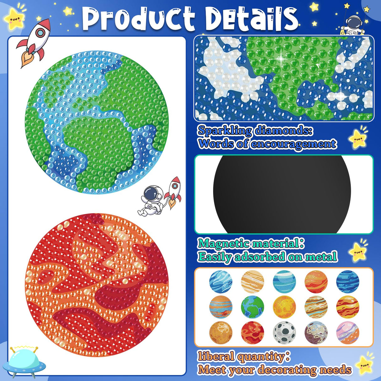 Saysurey 16 Pcs Diamond Art Magnet Kits Diamond Painting Refrigerator Magnets DIY for Adults Crafts Painting Stickers Kits for Gifts Home Decor (Planet) Saysurey