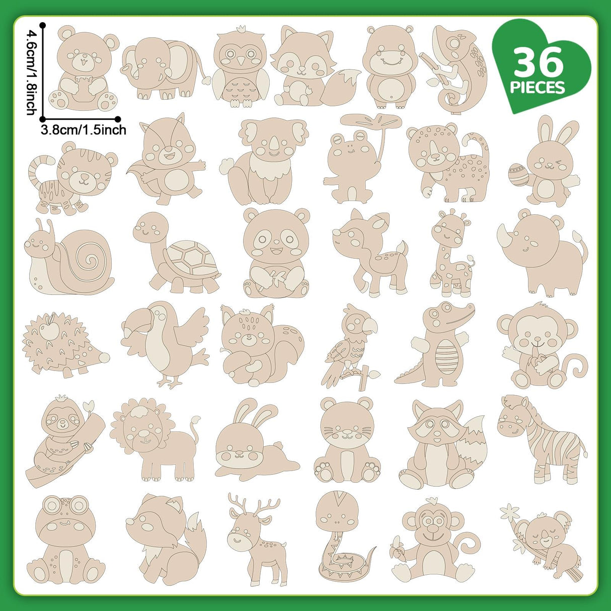 gisgfim 36Pcs Wooden Magnet Painting Craft Kit DIY Wooden Magnets Coloring Arts Crafts for Kids Ages 4-8 8-12 for Birthday Party Gifts Toys Jungle Animal Creativity Supplies Party Favors gisgfim