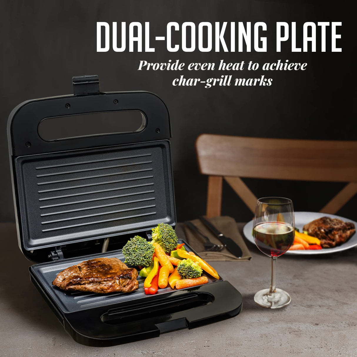 OVENTE Electric Panini Press Grill with Nonstick Plates, LED Indicator Lights, Thermostat Control, Cool Touch Handle, Compact Sandwich Maker Perfect for Cooking Breakfast, Snacks & More, Black GP0401B OVENTE