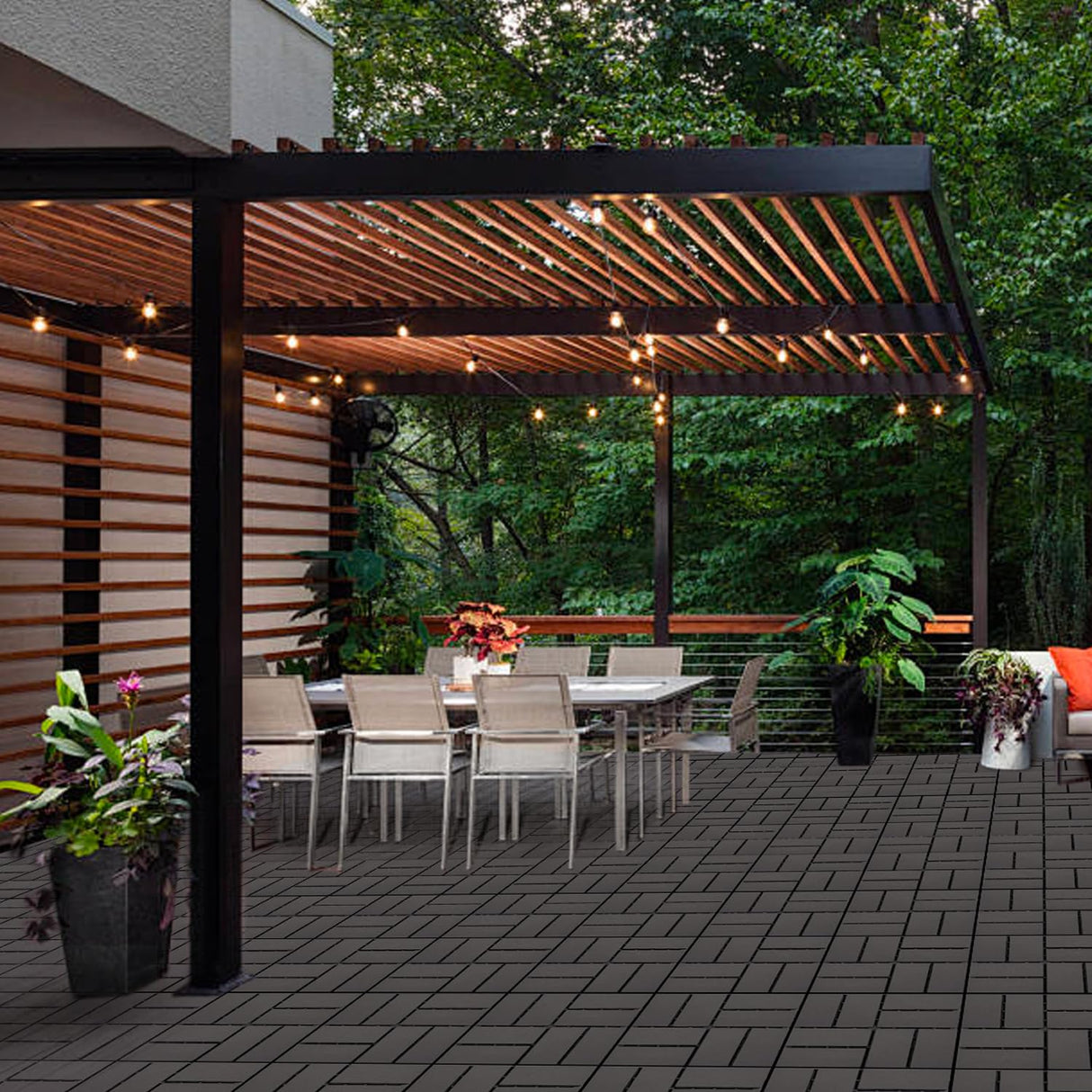 Plastic Interlocking Deck Tiles Outdoor All Weather Waterproof 12 PCS 12"x12" Flooring Deck Tiles Patio Floor Tile for Pool Balcony Backyard Porch, Coffee SAILARY