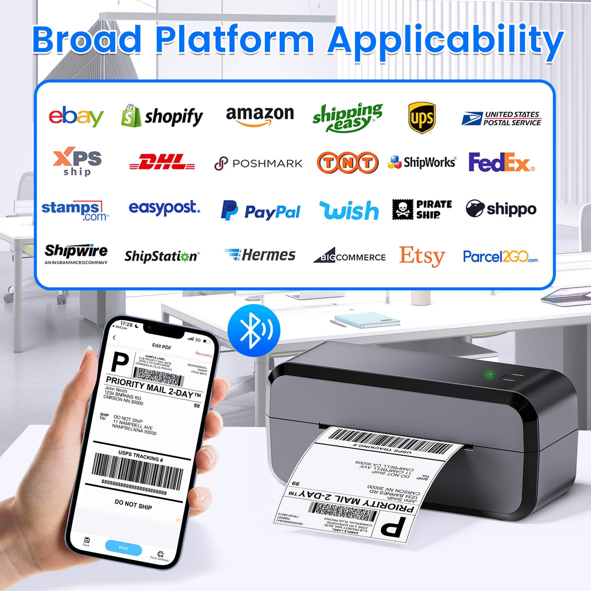 Bluetooth Thermal Shipping Label Printer, Wireless 4x6 Label Printer for Shipping Packages & Small Business, Compatible with Android, IOS, Windows and Mac, Widely Used for Ebay, Amazon, Shopify, Etsy NelkoGlobal