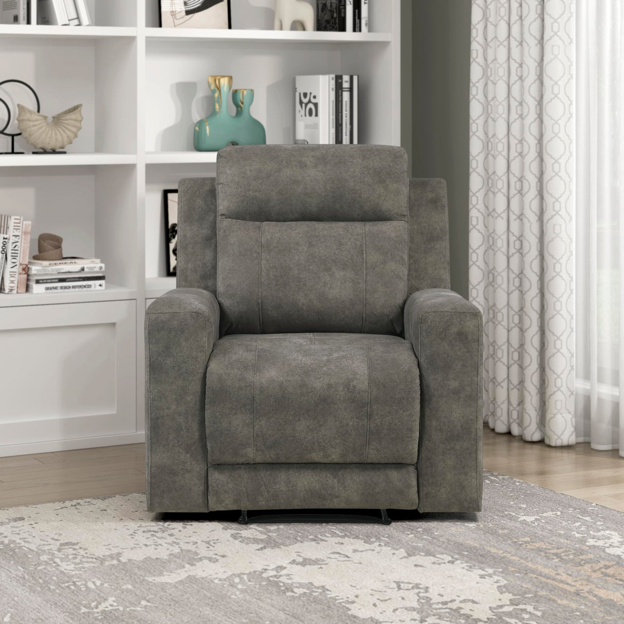 Lexicon Manual Recliner Chair, Textured Microfiber Reclining Sofa Chair, Home Theater Seating, Wall Hugger, Track Arms, Manual Recliner for Living Room/Office/Apartment, Easy Assembly, Brown Lexicon