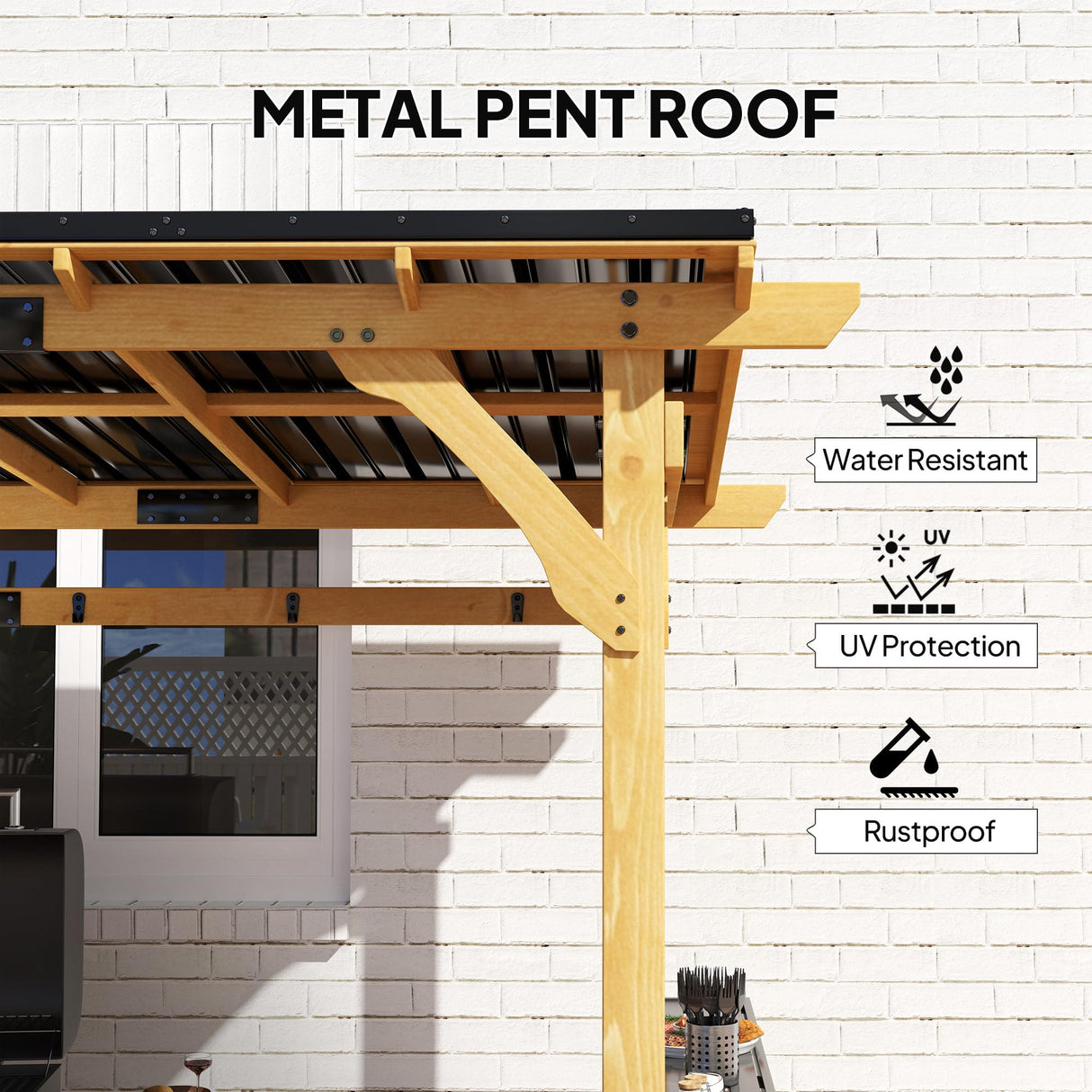 Outsunny 13' x 6' Wooden BBQ Grill Gazebo, Hardtop Grill Gazebo with Metal Roof, 2 Bar Shelves and 6 Hooks, Outdoor BBQ Gazebo for Patio, Garden, Backyard, Natural Outsunny