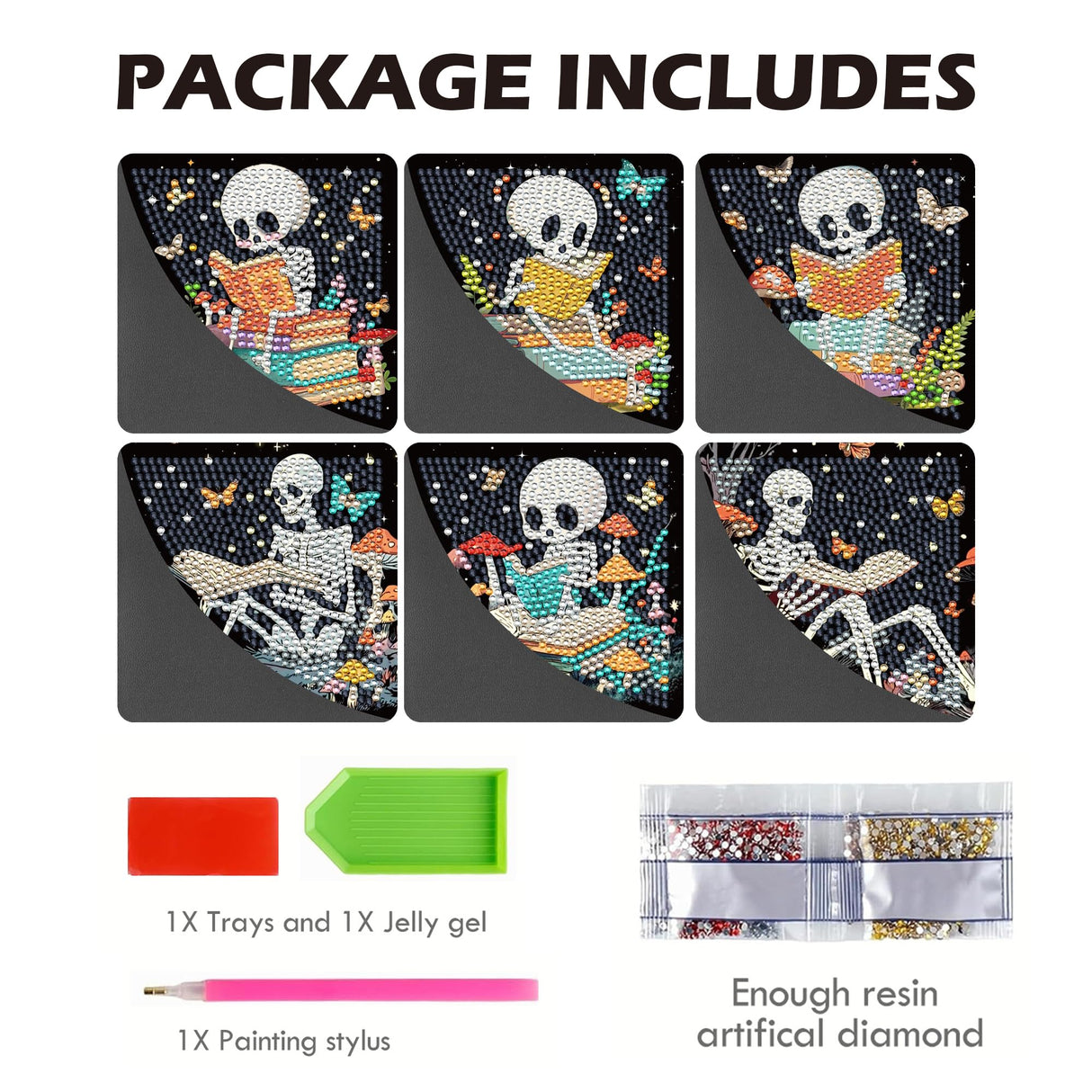 Skull Diamond Art Painting Bookmarks - 6 Pcs Mystical Boho Skull Diamond Art Bookmarks Kit for Adults, Halloween Skeleton Gem Painting Kits for Beginners Book Lover Gifts Sitsink