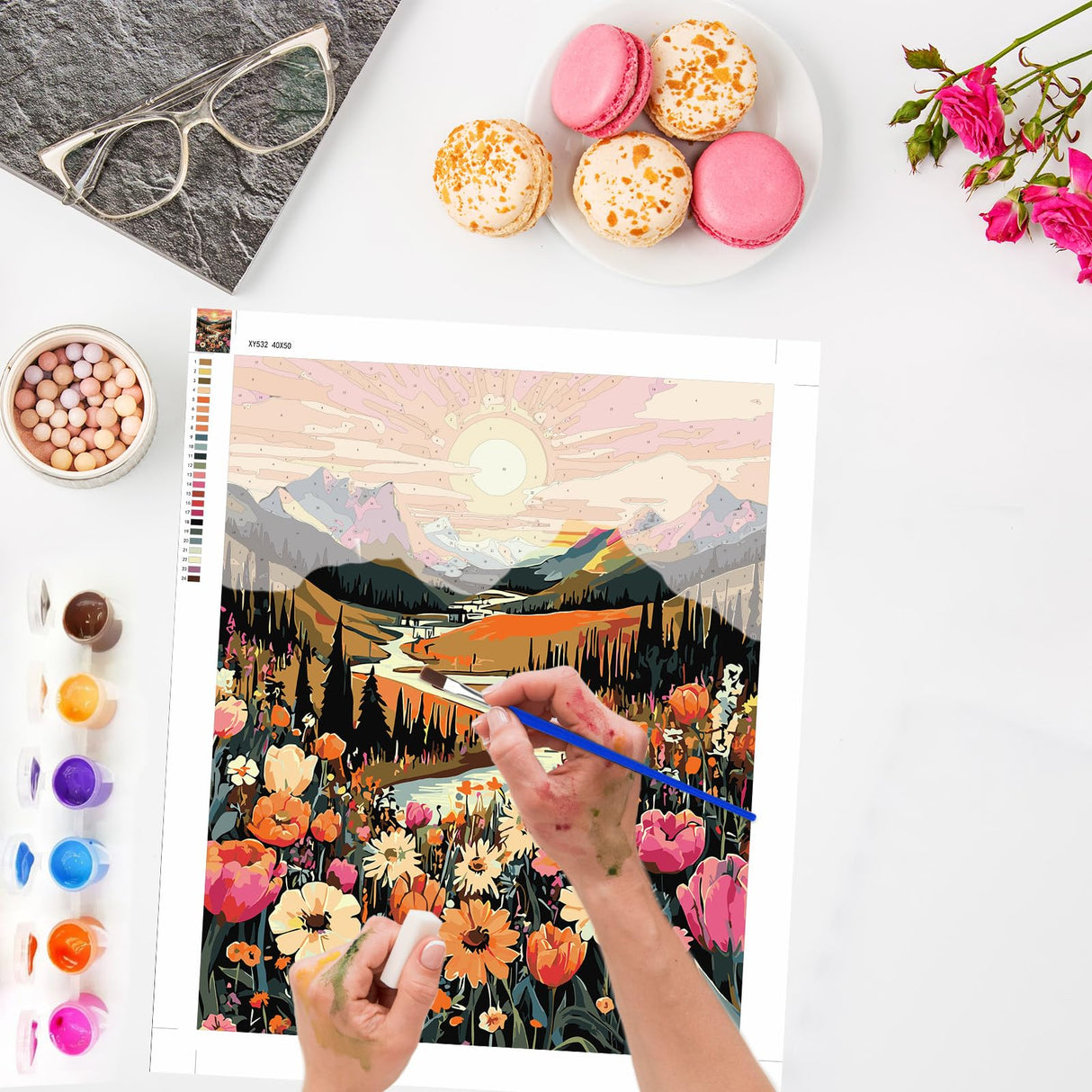 Lxmsja Mountains Paint by Numbers Kit for Adults, Sunset Acrylic Paint by Numbers for Adults Beginner, DIY Craft Supplies Oil Painting Kits for Home Wall Decor 16x20 inch (No Frame) Lxmsja