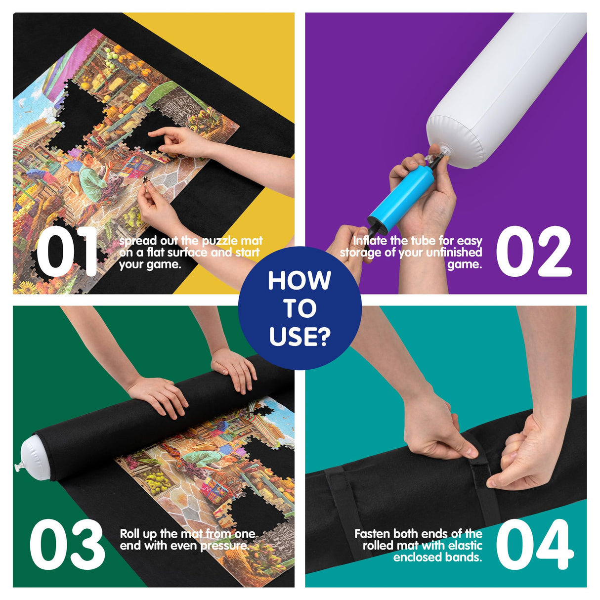 Tektalk Higher-Capacity Design, Jigsaw Puzzle Roll-up Mat in Delicate Packaging Box with Hand Pump, Storing for 2000, 1500, 1000, 500 Jigsaw Puzzle Pieces Tektalk