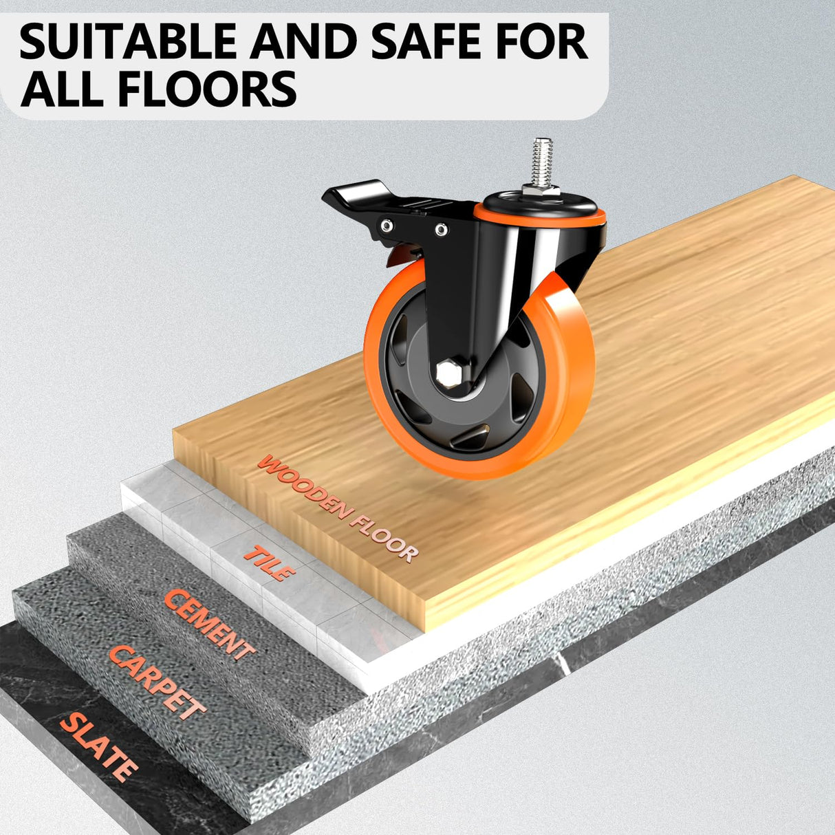 4 inch Stem Caster Wheels 2000lbs, Threaded Stem Casters Set of 4 Heavy Duty,3/8"-16 x 1"(Stem Diameter 3/8", Stem Length 1"), Safety Dual Locking Caster, Industrial Castor Wheels for Cart,Furniture TAYLOON