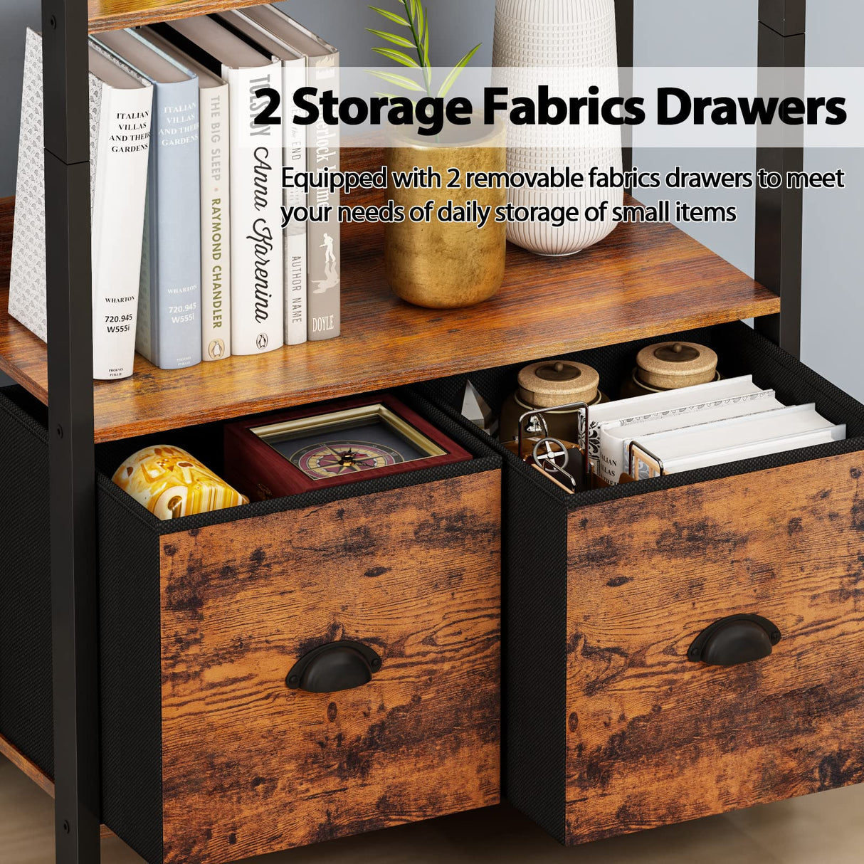 Furologee 6-Tier Bookshelf, Tall 71" Rustic Bookcase with 2 Drawers Storage Organizer, Industrial Display Free Standing Shelf Units, Wood and Metal Storage Rack for Home Office, Bedroom, Rustic Brown Furologee