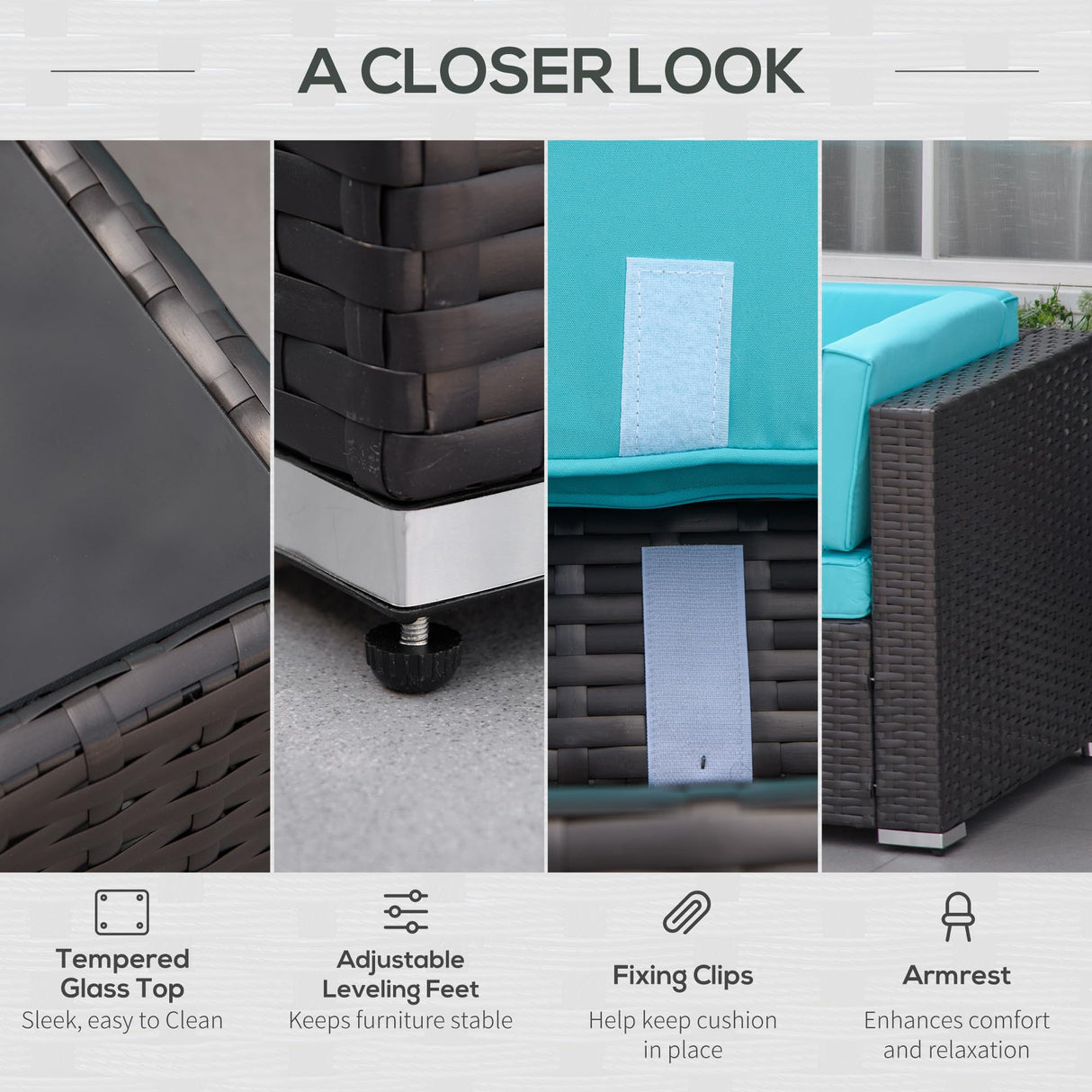 Outsunny 7-Piece Patio Furniture Sets Outdoor Wicker Conversation Sets All Weather PE Rattan Sectional Sofa Set with Cushions & Tempered Glass Desktop, Turquoise Outsunny