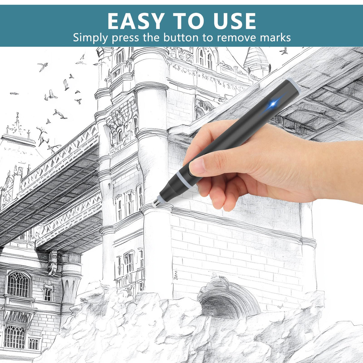 Foyucool Electric Eraser, USB C Rechargeable Pencil Eraser with 220 Eraser Refills, 2 Eraser Sizes, Comfort Grip Art Eraser for Drawing, Ideal for Artists, Students, Sketch, Engineers, Black Foyucool