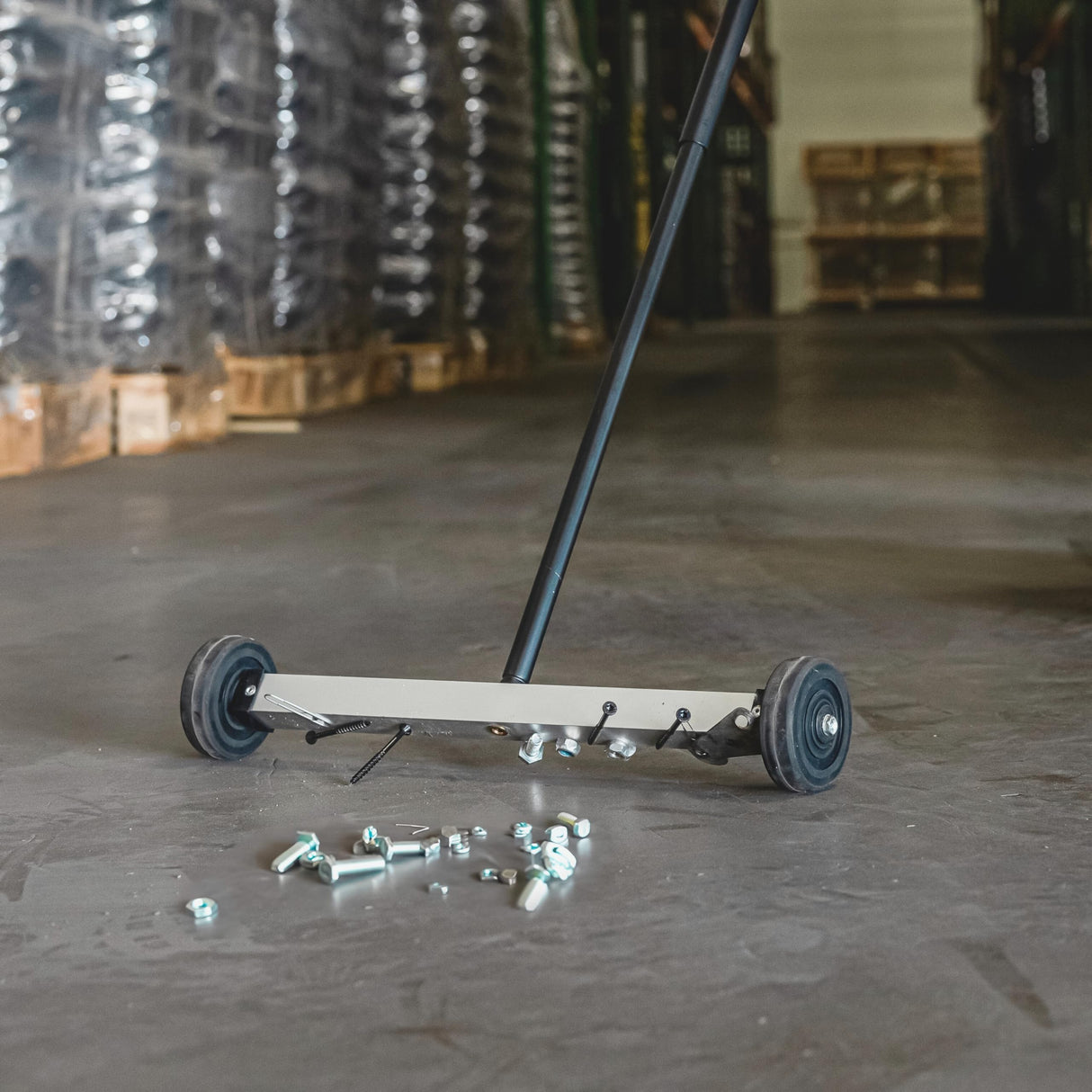 NEIKO 53414A 17-Inch Mini Magnetic Sweeper, Rolling Magnetic Sweeper with Wheels, Adjustable Handle, Lightweight Magnet to Pick Up Nails, 10-Pound Capacity, Nail Finder NEIKO