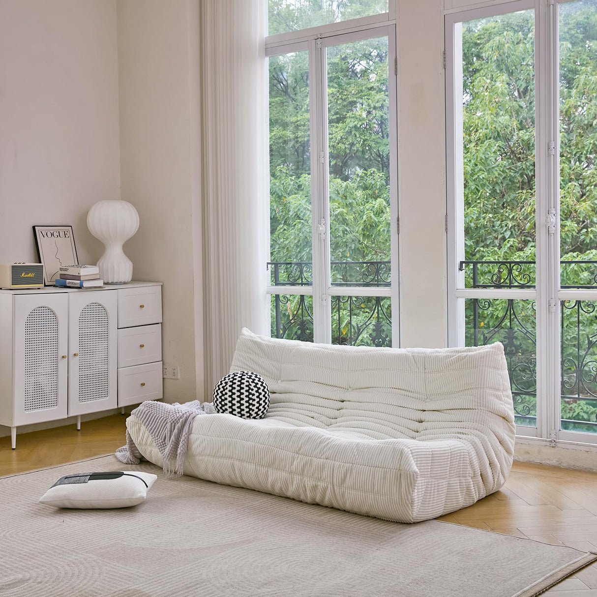 N&V Fireside Three Seater Sofa, Mid Century Armless Twin Size Floor Lounge Chair, Soft Premium Corduroy Floor Sofa, Accent Chair for Living Room, Bedroom (Brown Sugar) N&V