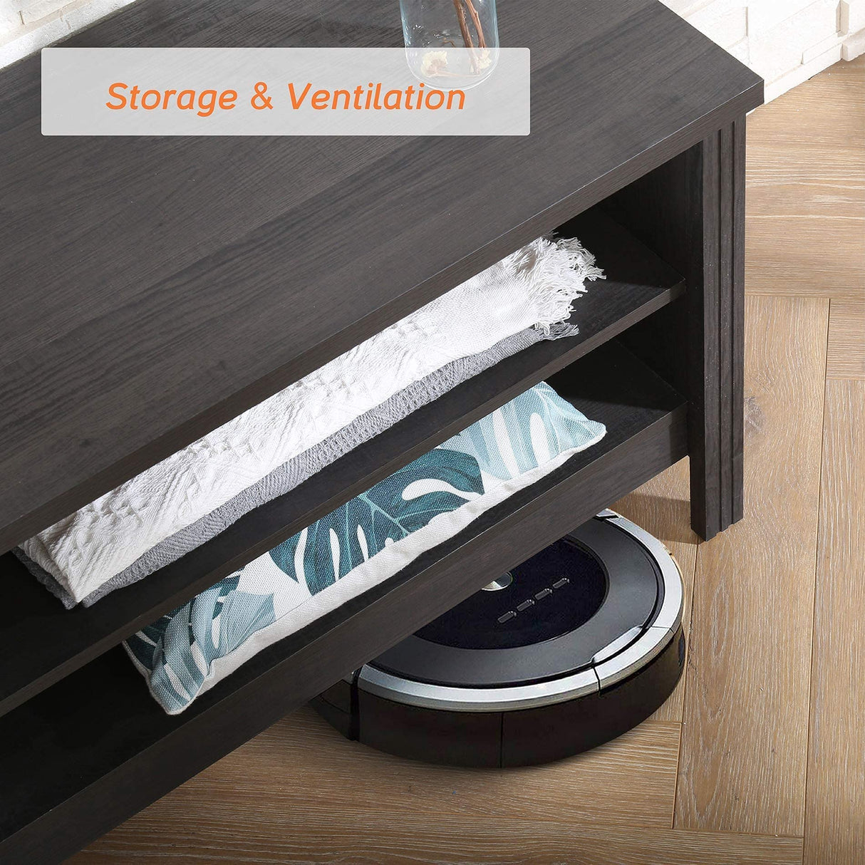 WAMPAT TV Stand for Living Room 70inch, Wooden TV Entertainment Center with 6 Storage Cubby, Modern TV Stands for Bedroom,Fits TVs up to 75 Inch.Black WAMPAT