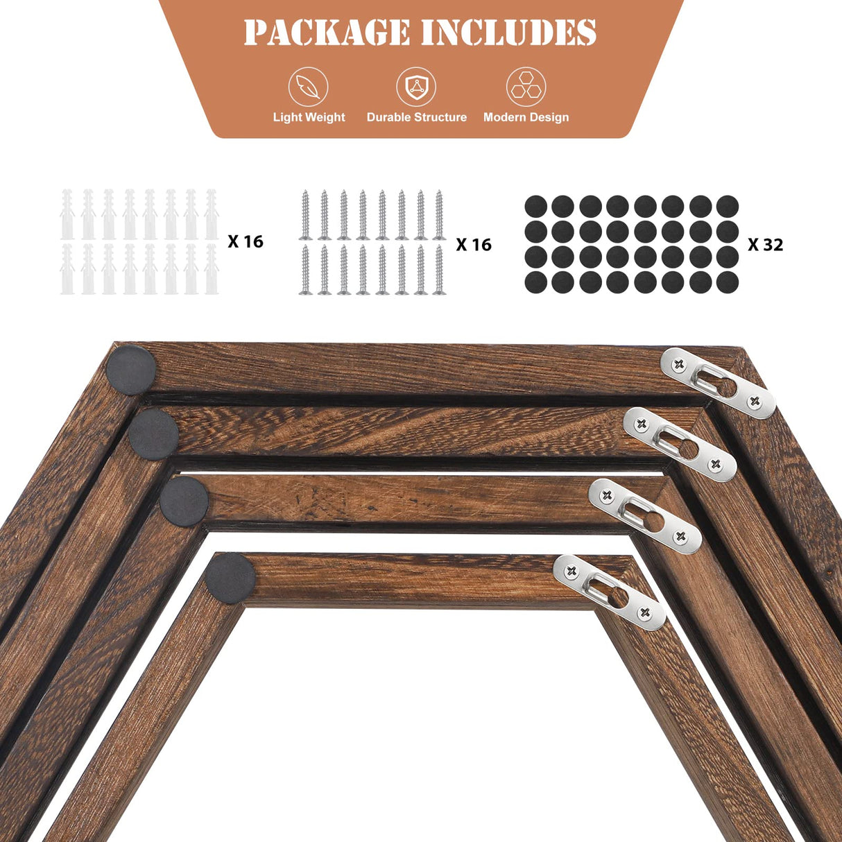 Hexagon Floating Shelves Set of 8 Wood Hexagonal Shelves Brown Wall Decor and Storage Racks for Living Room Floating Honeycomb Plants Shelf Farmhouse Wall Hexagon Hanging Shelf for Bedroom Home CADUKE