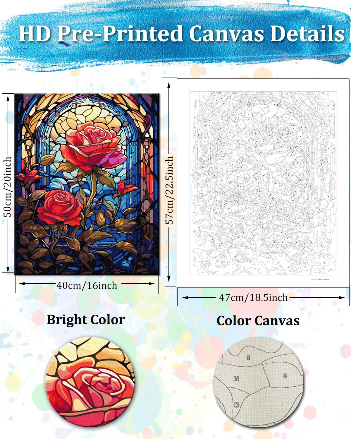 TOCARE Stained Glass Paint by Numbers kit for Adults Beginner Red Rose Paint by Number Canvas, Simple Oil Painting Paint by Numbers for Adults Flowers 16x20inch TOCARE