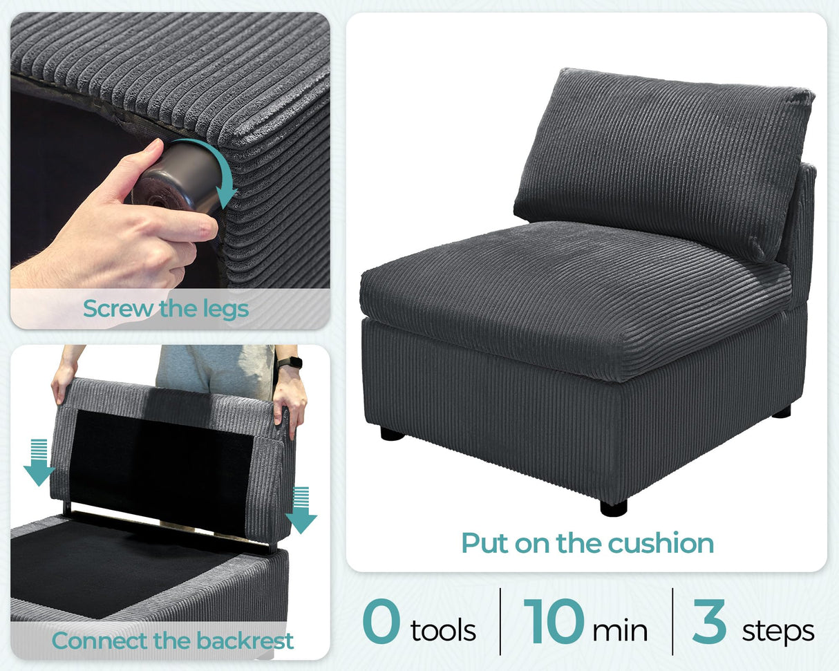 Jocisland Oversized Modular Sectional Sofa with 32" Deep Seat, 6-Piece Convertible U/L/S Modular Sofa for Spacious Living Rooms, Tool-Free Assembly, Corduroy Upholstery, Gray Sectional Couch Jocisland