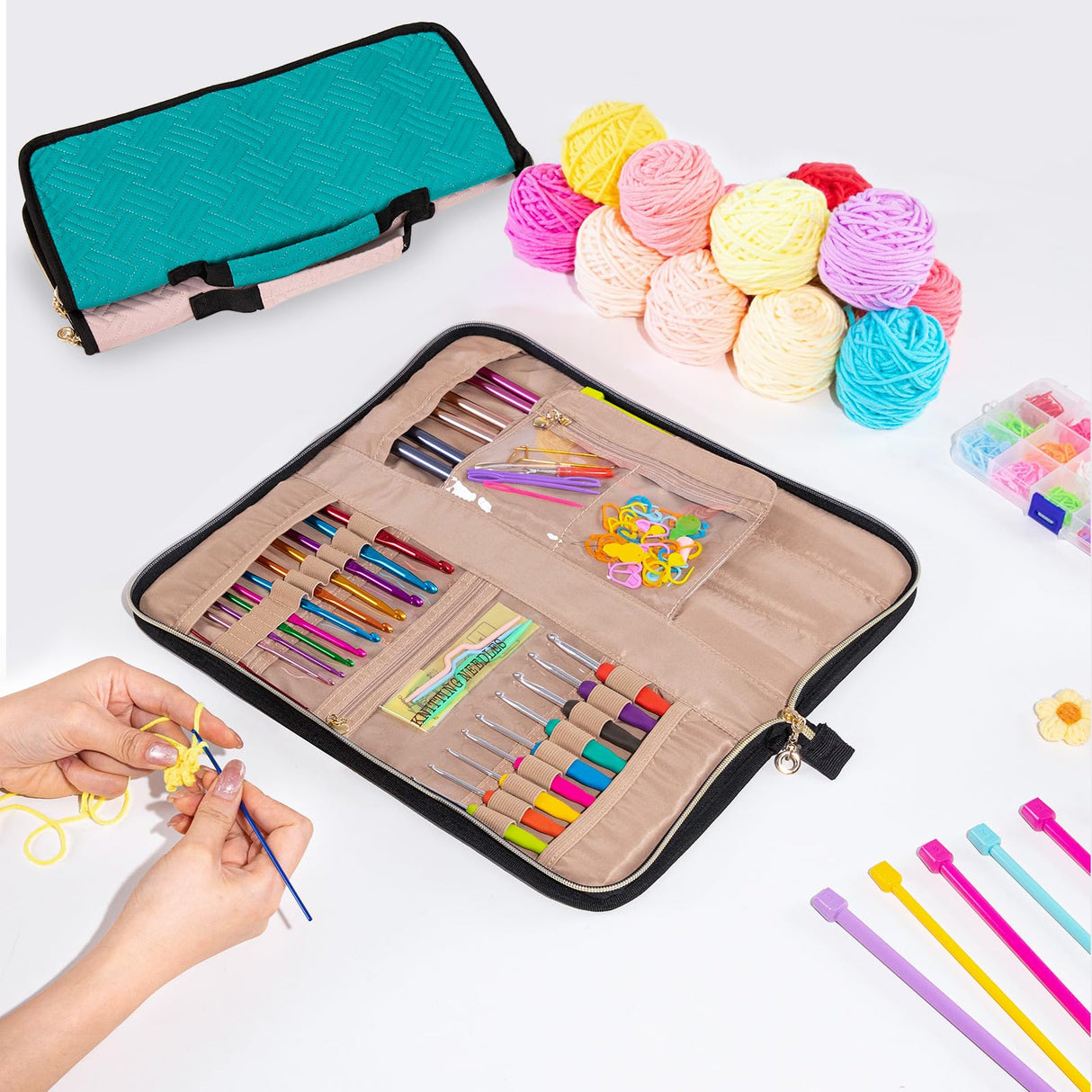 MYBAGZING Knitting Needles Case (Up to 14 Inches) - Organizer for Knitting and Crochet Accessories - Empty Hook Case MYBAGZING