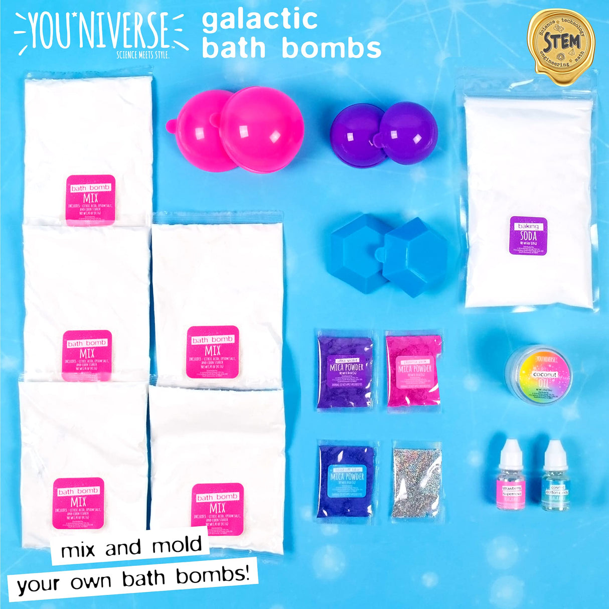 Just My Style You*niverse Galactic Bath Bombs, at-Home STEAM Kits for Kids Age 6 and Up, Bath Time Fun, DIY Bath Bombs YOUNIVERSE