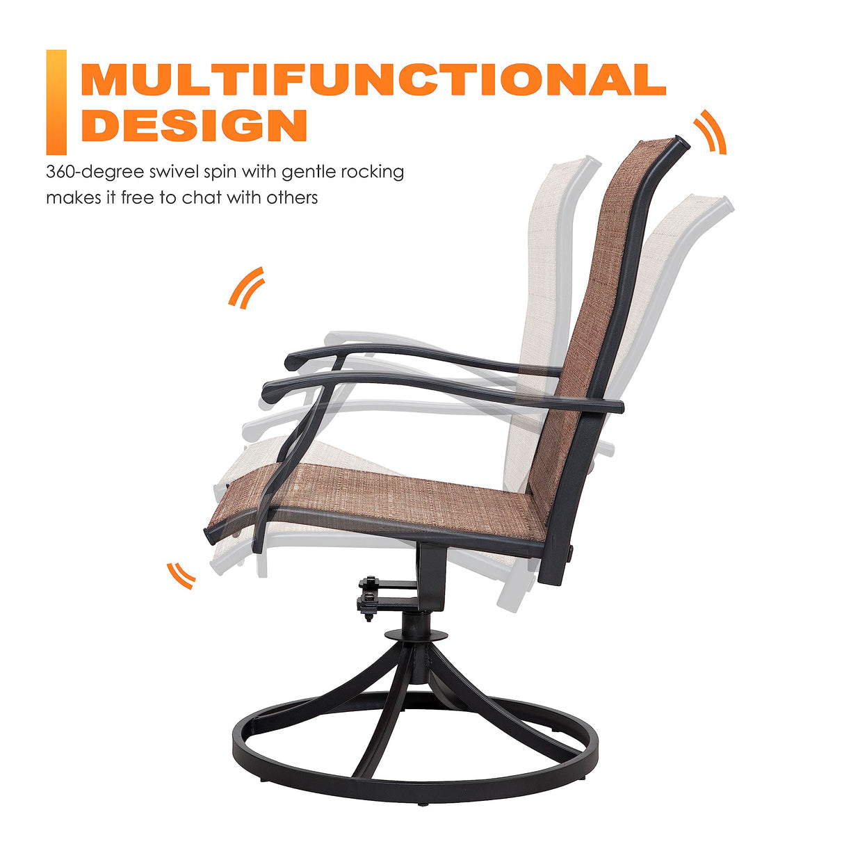 NUU GARDEN 7 Piece Outdoor Dining Set, 6 Swivel Patio Chairs and 1 Dining Table with 1.57 Inch Umbrella Hole, Iron Patio Furniture Set for Lawn Backyard Balcony, Black and Brown NUU GARDEN