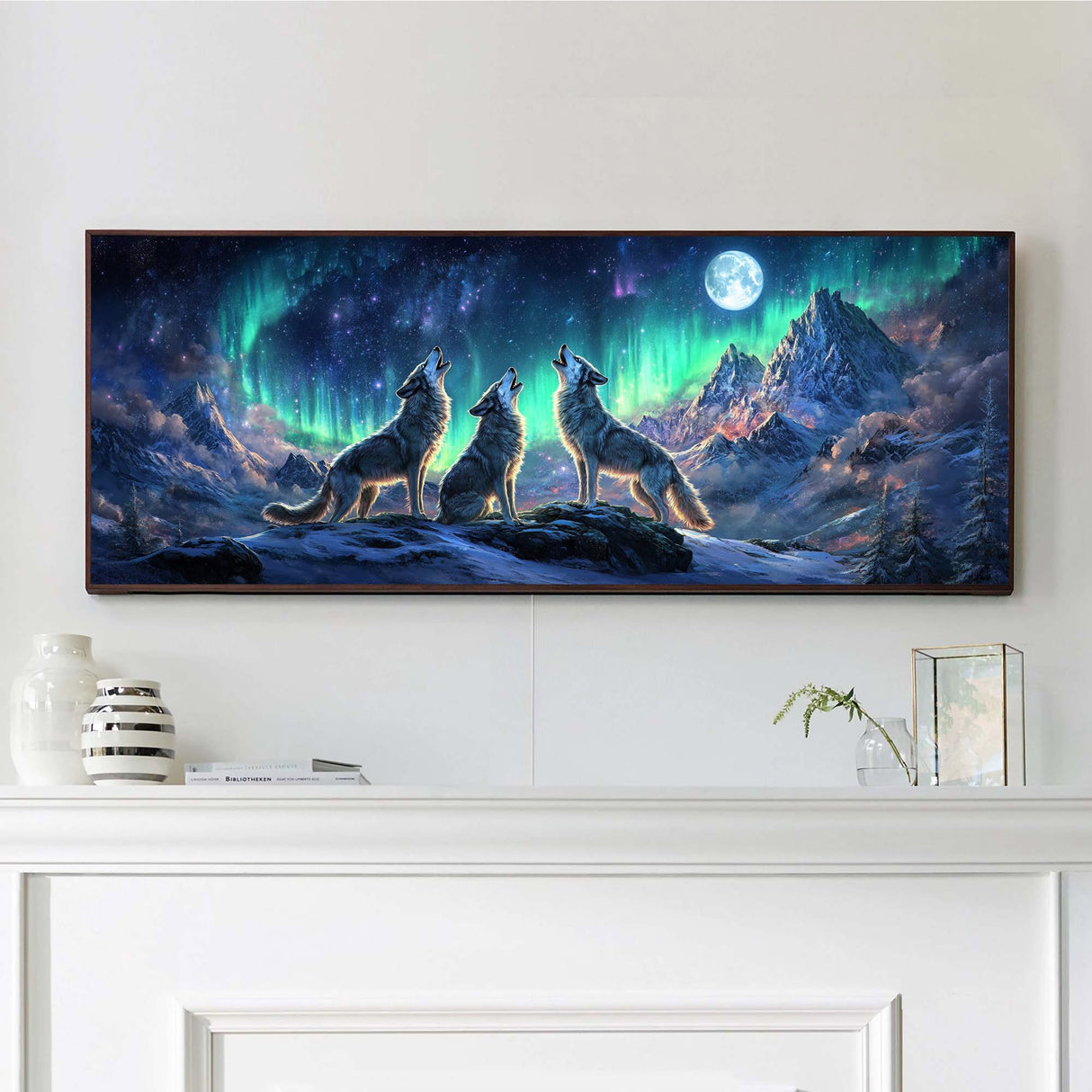 VAIIEYO Large Diamond Art Kits for Adults Wolf, Diamond Art Animal Aurora Moonlight, Large Diamond Painting Kits Full Drill Round Rhinestone Craft Canvas for Home Wall Decor Gift 12x31 inch VAIIEYO