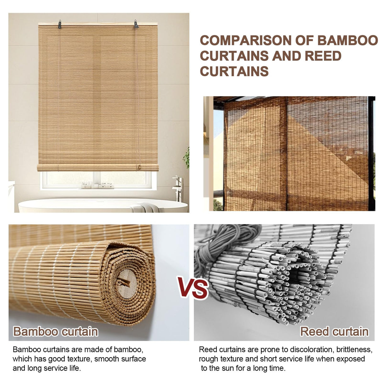 EVOZEN Bamboo Blinds for Interior Windows, Bamboo Window Shades, Custom Bamboo Blinds, Bamboo Shades, Bamboo Blinds for Outdoor Patio,Hand Weave Easy to Install for Decks, Porches, Backyards EVOZEN