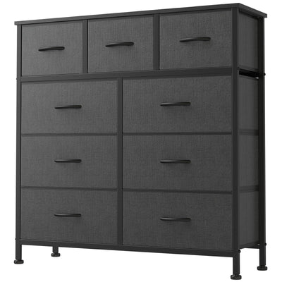 DUMOS 9 Drawer Dresser, Fabric Storage Organizer with Sturdy Metal Frame and Wooden Top, Modern Chest of Drawers for Bedroom Closet Entryway,Grey