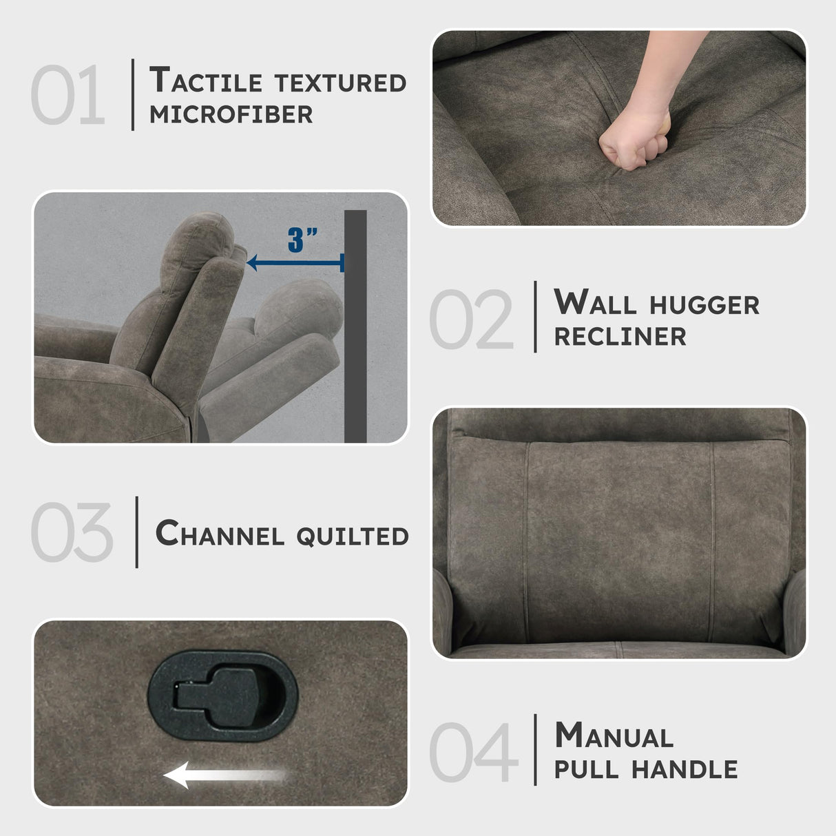 Lexicon Manual Recliner Chair, Textured Microfiber Reclining Sofa Chair, Home Theater Seating, Wall Hugger, Track Arms, Manual Recliner for Living Room/Office/Apartment, Easy Assembly, Brown Lexicon