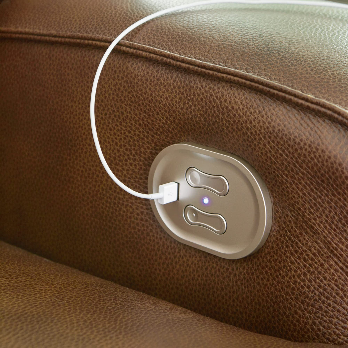 Signature Design by Ashley Francesca Modern Tufted Leather Power Reclining Loveseat with Console and Adjustable Headrest, Dark Brown Signature Design by Ashley