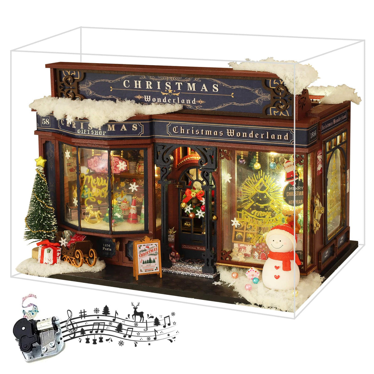 fifijoy Christmas Miniature Dollhouse Kit, DIY Dollhouse Miniature House Kit for Adults, Tiny House Kits Mini Model Building Sets with Music (Christmas Wonderland) fifijoy