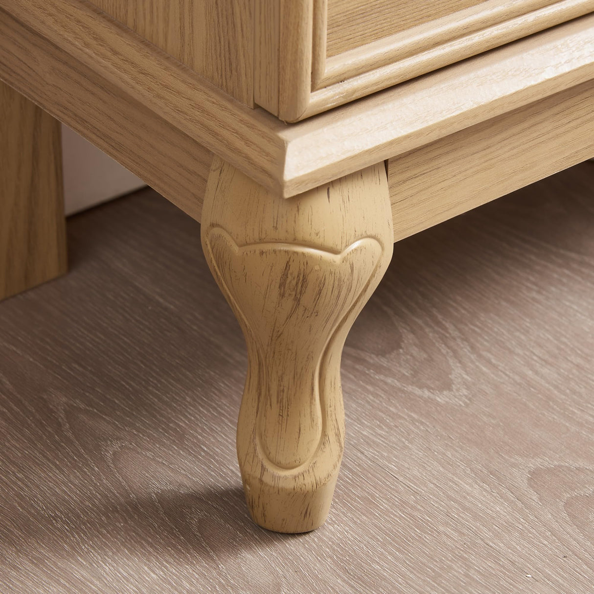 Lighted Curio Cabinet - Elegant Glass Display Cabinet with Adjustable Shelves, 2 Doors, and 1 Drawer - Wine Storage Sideboard with Included Bulb - Light Oak Finish Havemies