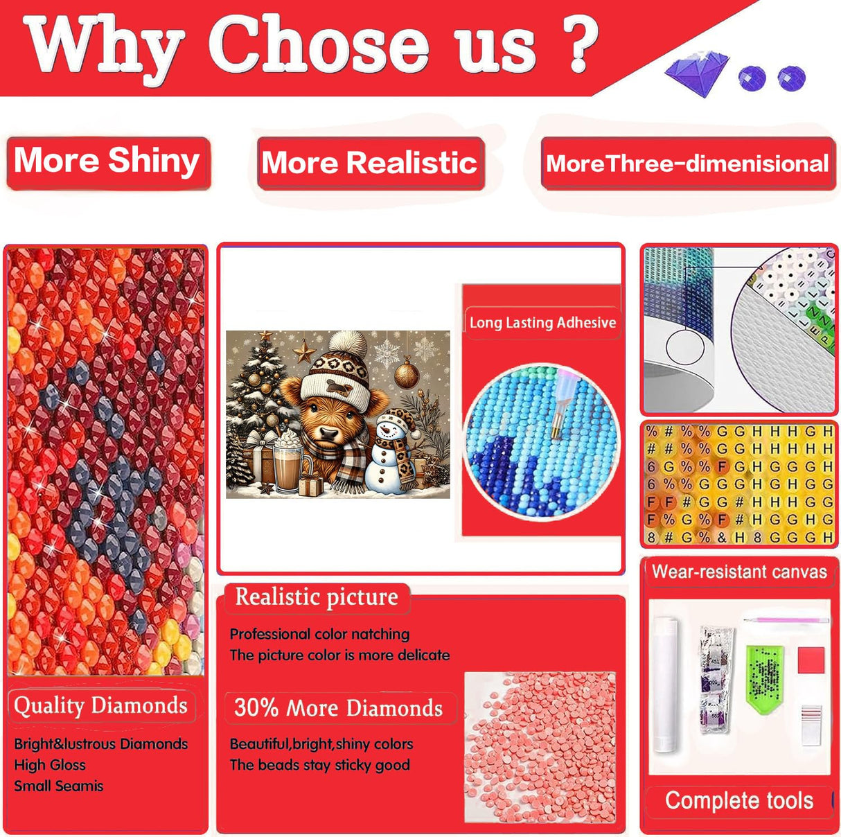 Christmas Diamond Art Kits for Adults - Highland Cow Diamond Painting Kits for Adults, 5D Round Full Drill DIY Winter Gem Art Paint by Diamonds 16x12 inch Axquilon